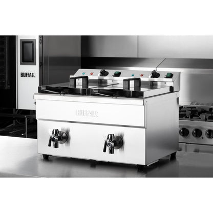Apuro Twin Tank Induction Fryer - 2x7.5Ltr - 2x3kW (2x3kW. Oil Capacity 2x 7.5Ltr) • PAS-CT012-A