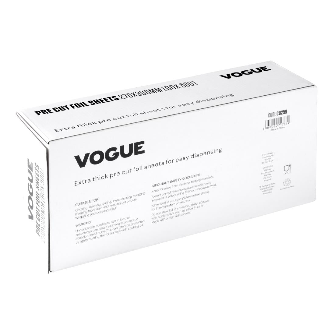 Vogue Aluminium Foil Sheets 270x300mm (500 Pack) (Pack Quantity: 500 sheets) • PAS-CU259