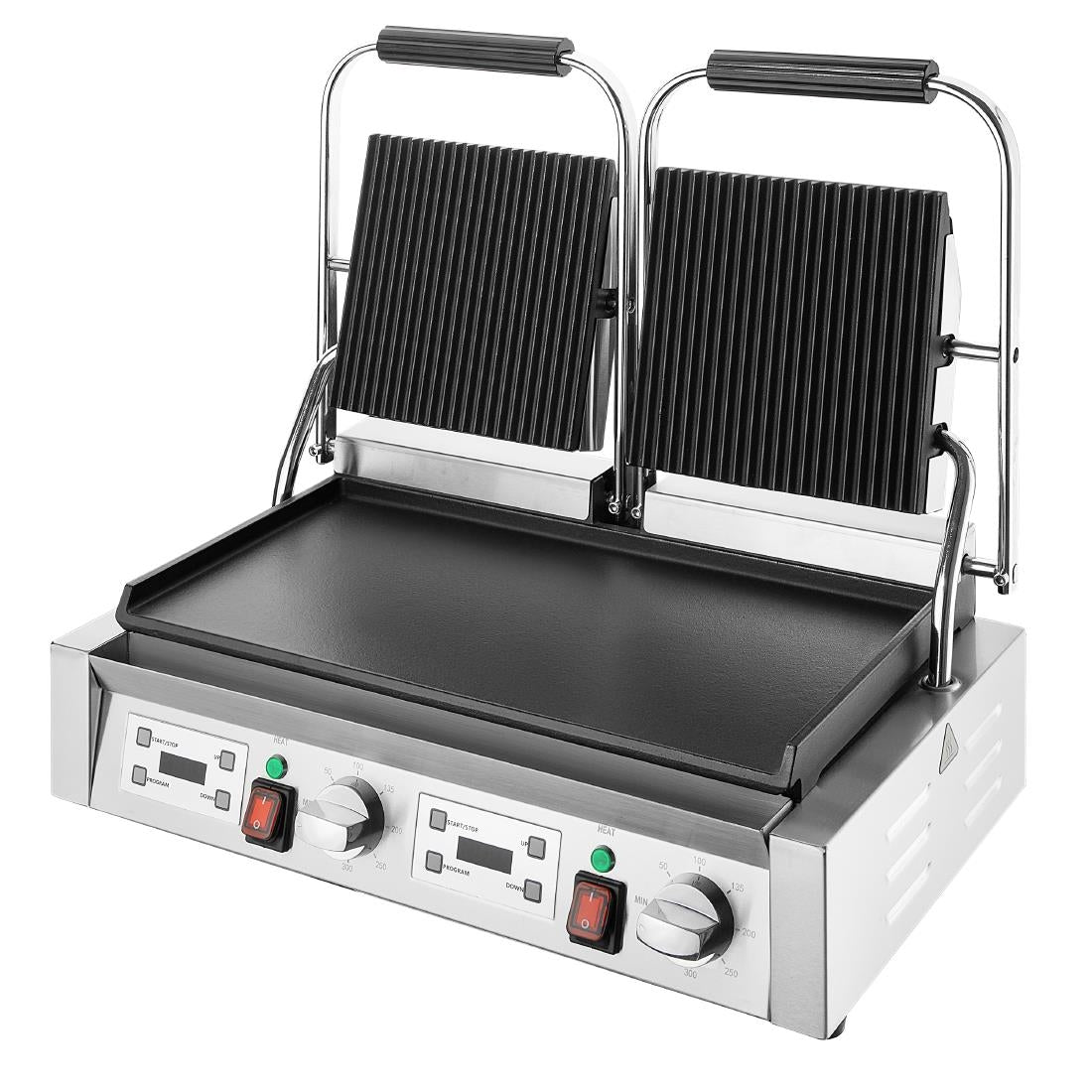 Apuro Double Contact Grill Flat Base Ribbed Top Plate • PAS-CU612-A
