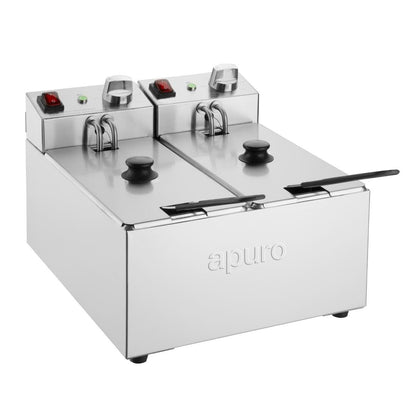 Apuro Twin Tank Twin Basket 2x3Ltr Countertop Fryer 2x2kW • PAS-CU615-A