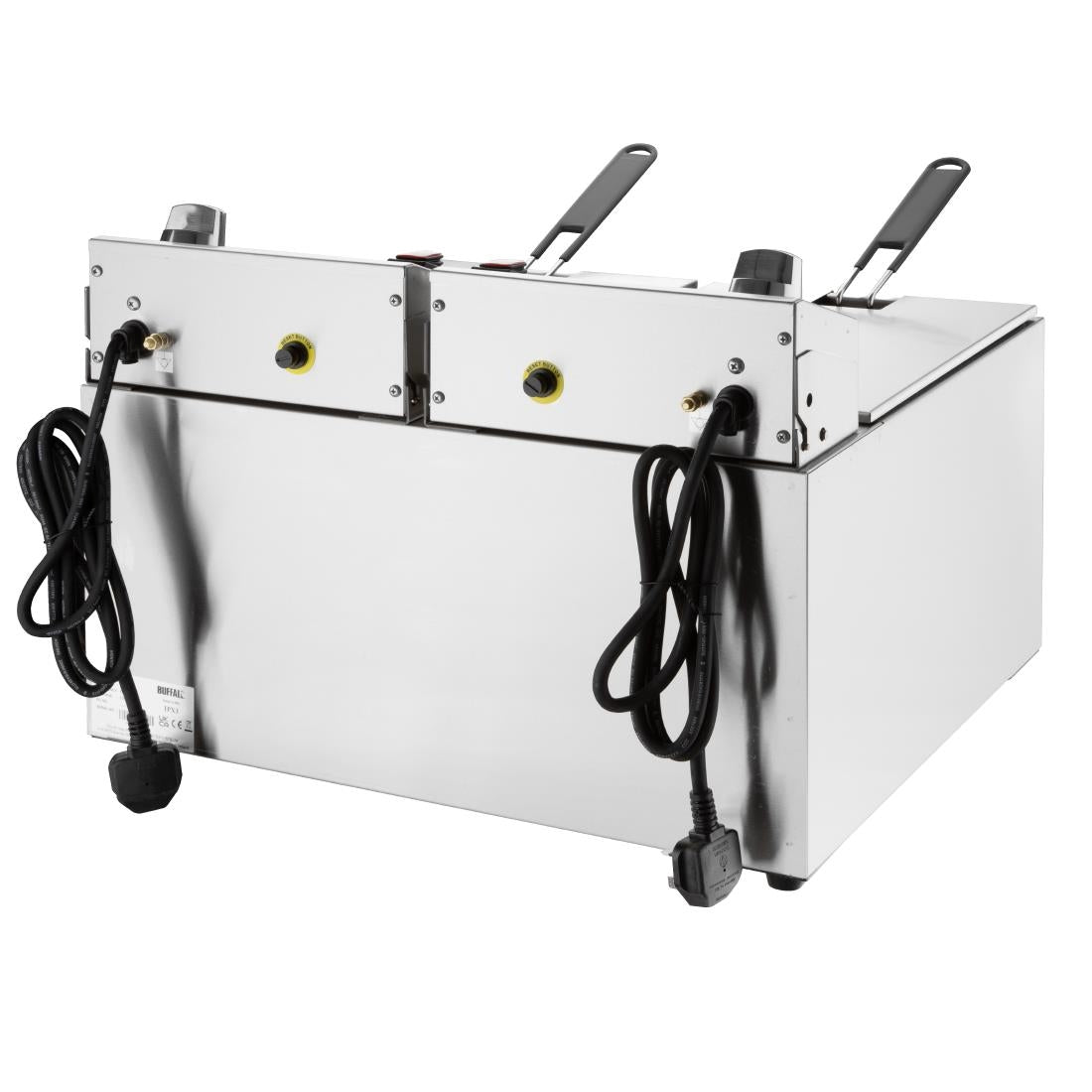 Apuro Twin Tank Electric Fryer with Timer - 2x8Ltr - 2x2.9kW (2x2.9kW. Oil Capacity: 2x8Ltr. Chip output: up to 16kg/hr) • PAS-CU621-A