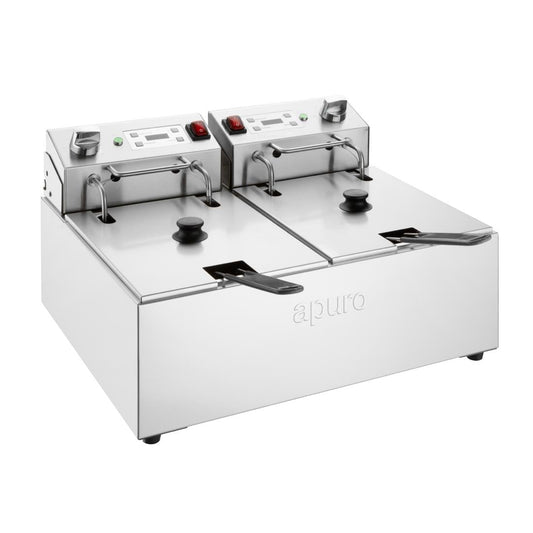 Apuro Double Electric Fryer with Timer 2x5Ltr (2x2.8kW | Oil Capacity: 2x5Ltr) • PAS-CU624-A