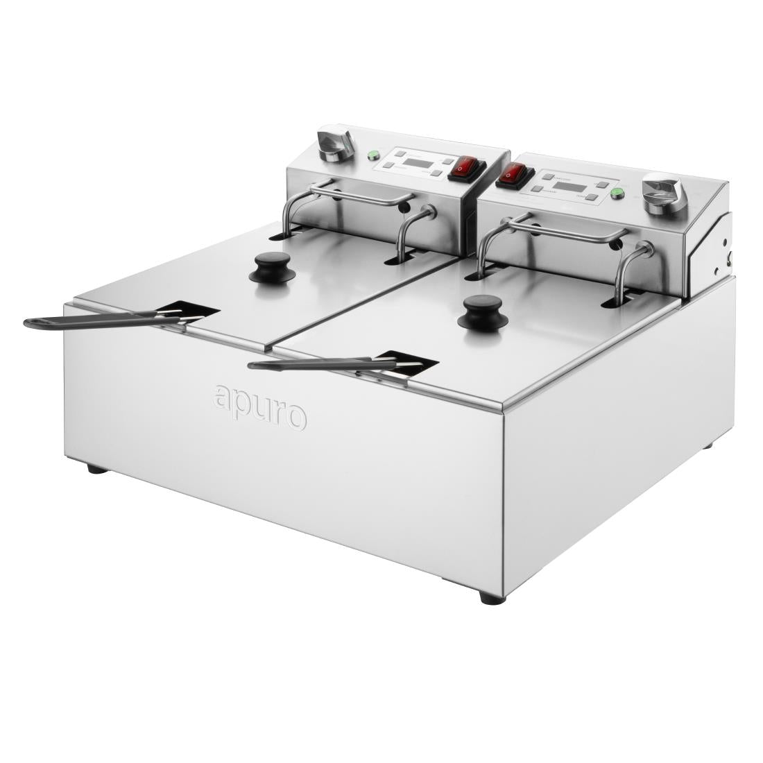Apuro Double Electric Fryer with Timer 2x5Ltr (2x2.8kW | Oil Capacity: 2x5Ltr) • PAS-CU624-A