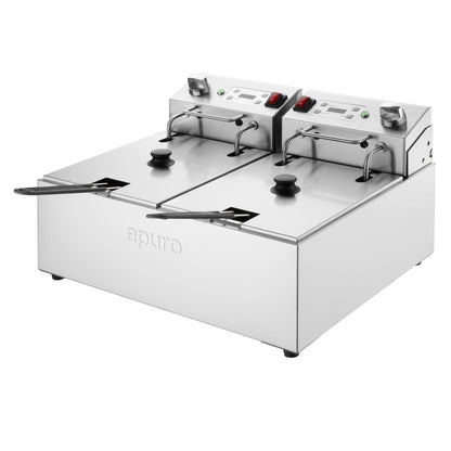 Apuro Double Electric Fryer with Timer 2x5Ltr (2x2.8kW | Oil Capacity: 2x5Ltr) • PAS-CU624-A