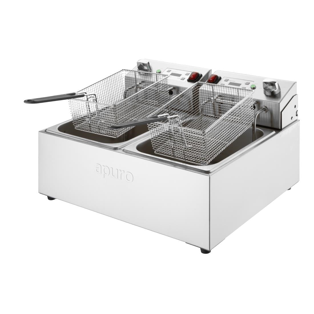 Apuro Double Electric Fryer with Timer 2x5Ltr (2x2.8kW | Oil Capacity: 2x5Ltr) • PAS-CU624-A