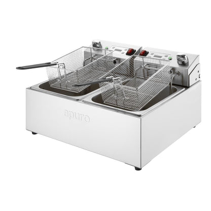 Apuro Double Electric Fryer with Timer 2x5Ltr (2x2.8kW | Oil Capacity: 2x5Ltr) • PAS-CU624-A