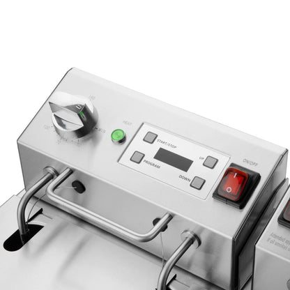 Apuro Double Electric Fryer with Timer 2x5Ltr (2x2.8kW | Oil Capacity: 2x5Ltr) • PAS-CU624-A