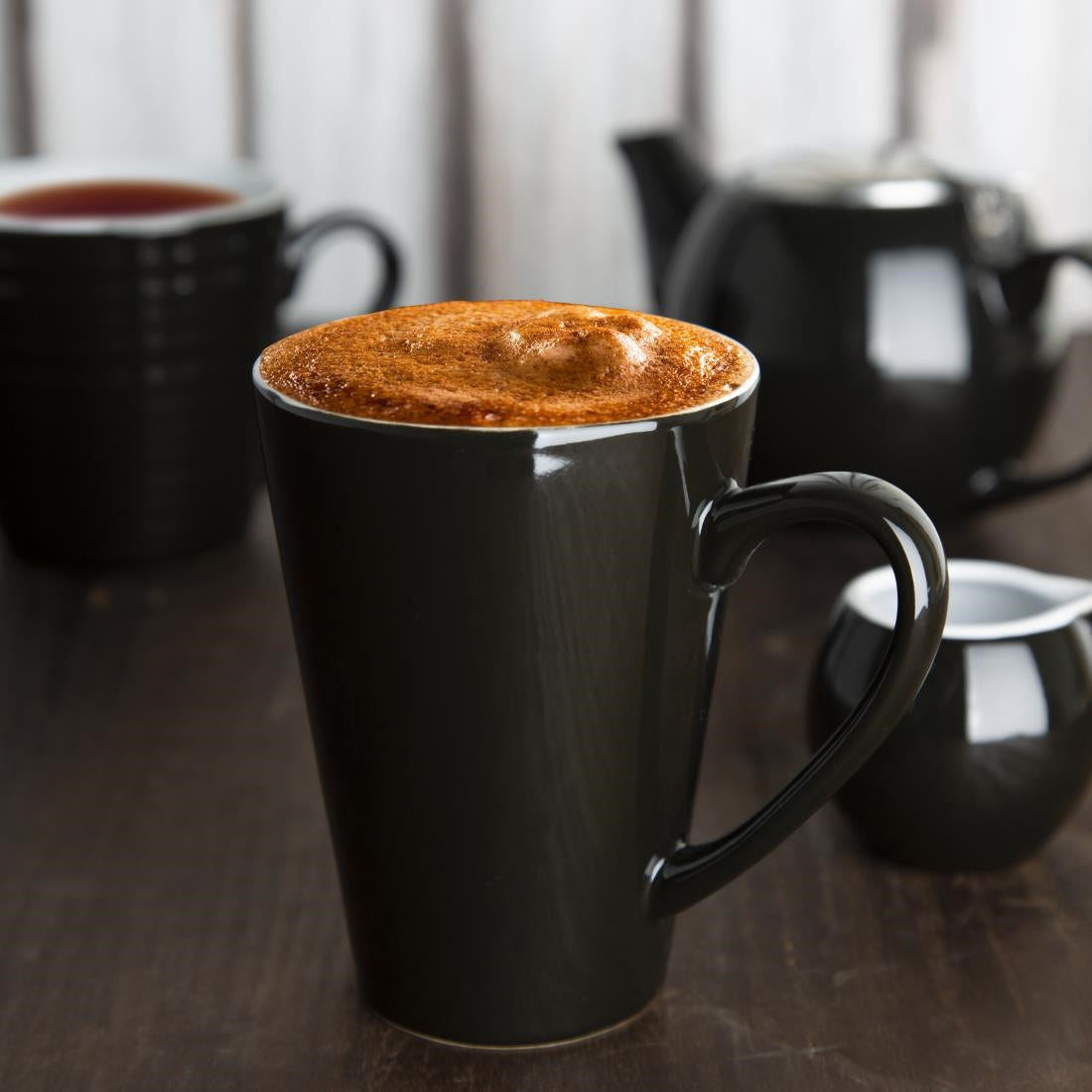 Olympia Cafe Latte Cup Black - 340ml 11.5fl oz (12 Pack) (340ml/12oz. Pack quantity: 12) • PAS-CU957