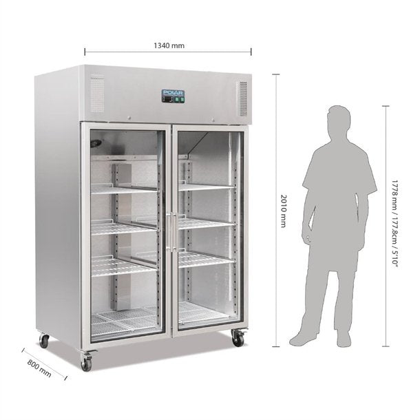 Factory 2nd Polar G-Series Upright Double Door Gastro Display Fridge 1200Ltr PAS-CW198-A-1