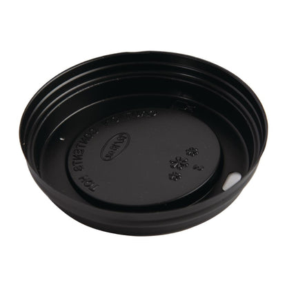 Fiesta Recyclable Lid For Hot Cups Black 340/455ml (50 Pack) (Pack Quantity: 50 | For 340ml to 455ml cups) • PAS-CW717