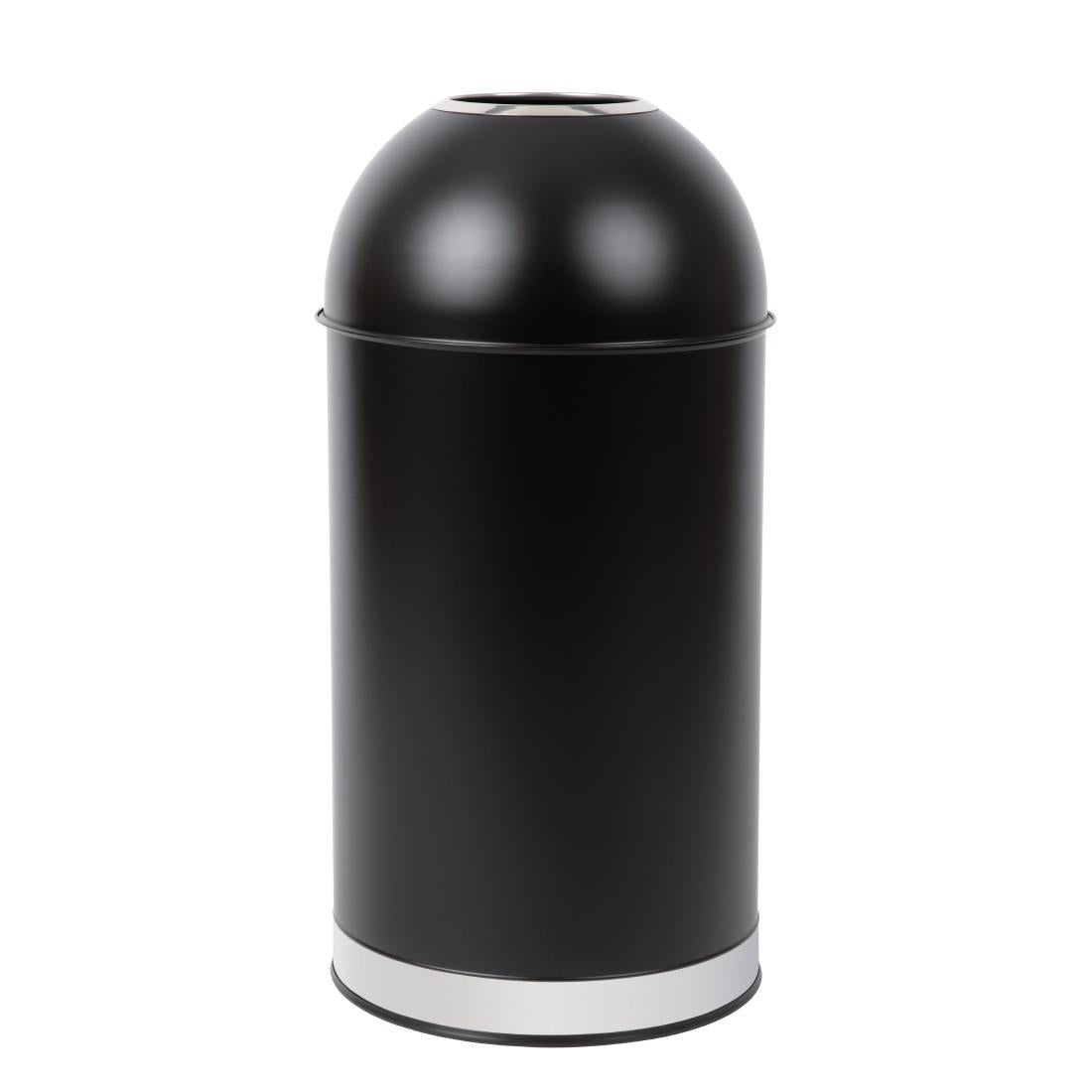 Bolero Bullet Bin with Open Top Lid Black 40Ltr (Galvanised Inner Liner. Material: Stainless Steel & Powder Coated Steel. 720(H)x360(Ø)mm) • PAS-CW954