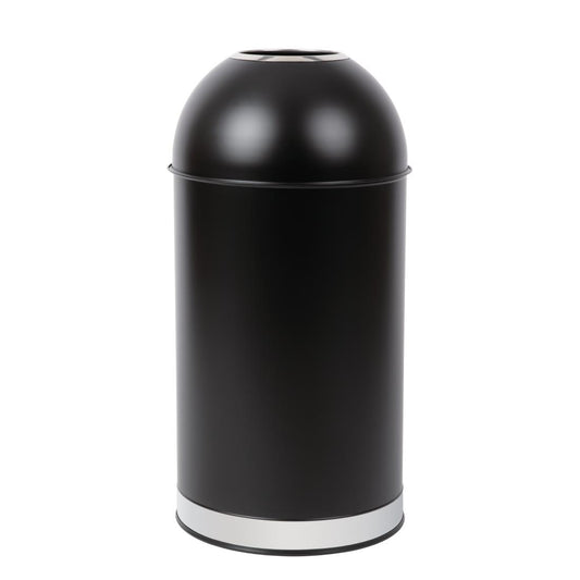Bolero Bullet Bin with Open Top Lid Black 40Ltr (Galvanised Inner Liner. Material: Stainless Steel & Powder Coated Steel. 720(H)x360(Ø)mm) • PAS-CW954