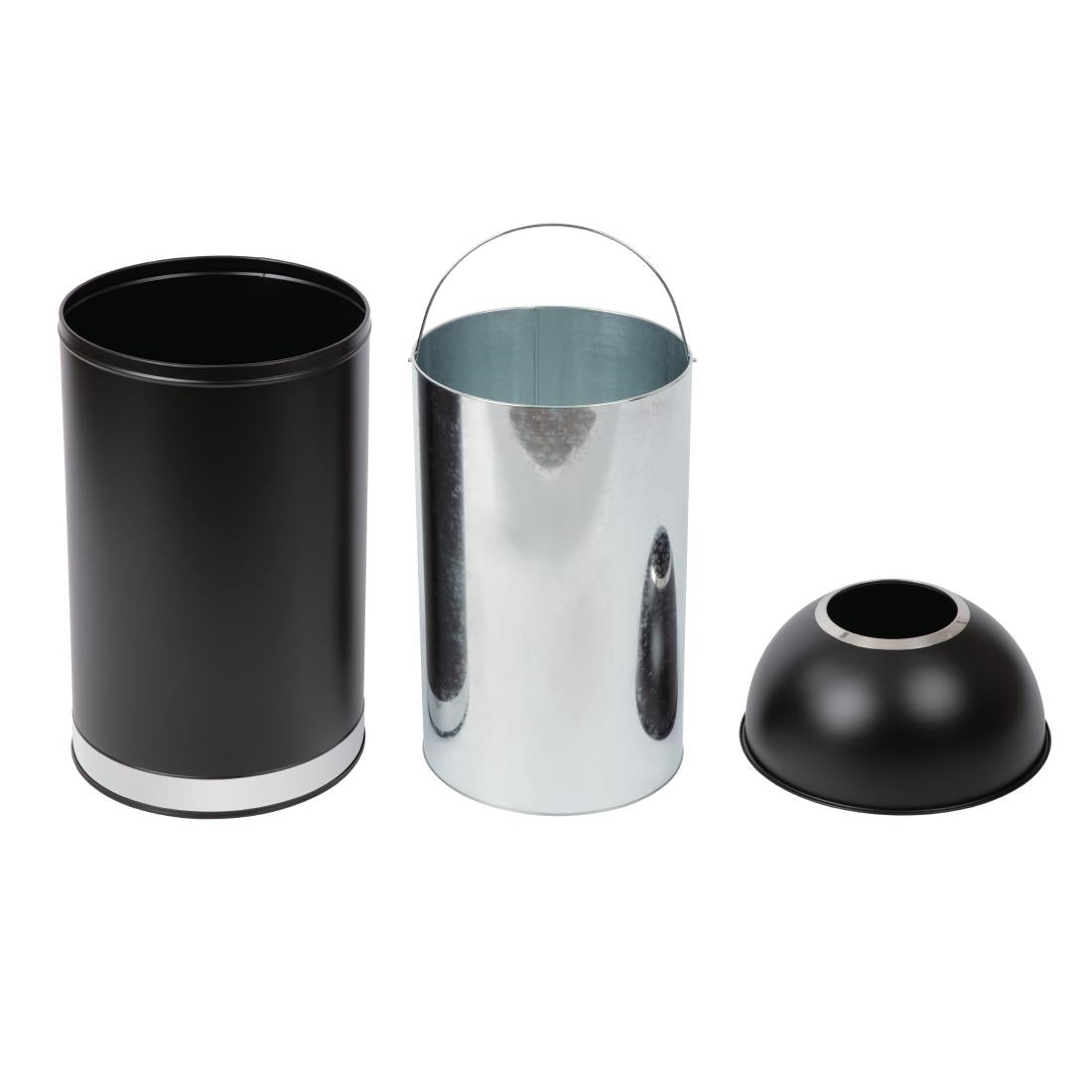 Bolero Bullet Bin with Open Top Lid Black 40Ltr (Galvanised Inner Liner. Material: Stainless Steel & Powder Coated Steel. 720(H)x360(Ø)mm) • PAS-CW954