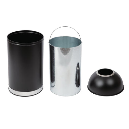 Bolero Bullet Bin with Open Top Lid Black 40Ltr (Galvanised Inner Liner. Material: Stainless Steel & Powder Coated Steel. 720(H)x360(Ø)mm) • PAS-CW954