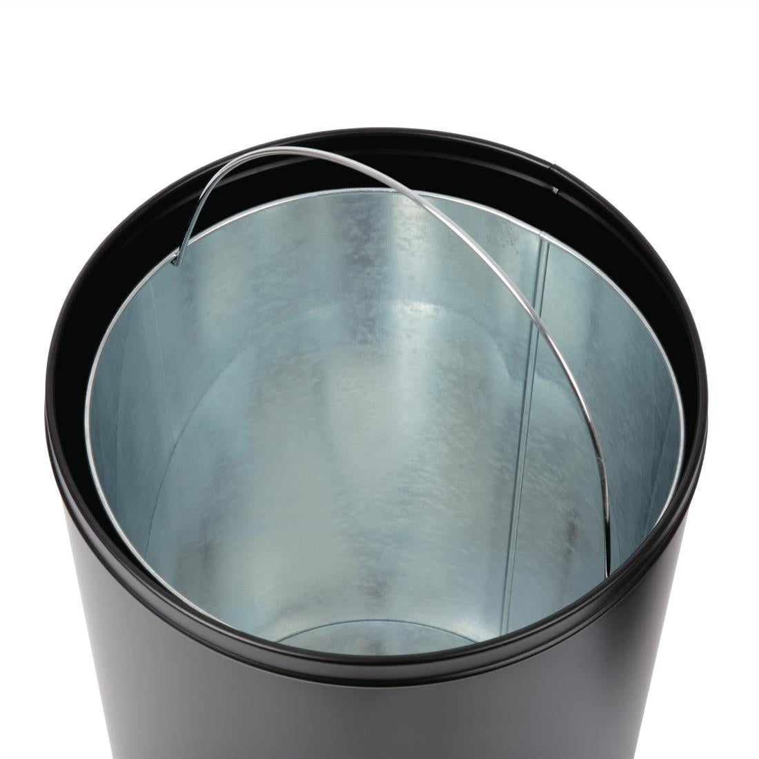 Bolero Bullet Bin with Open Top Lid Black 40Ltr (Galvanised Inner Liner. Material: Stainless Steel & Powder Coated Steel. 720(H)x360(Ø)mm) • PAS-CW954