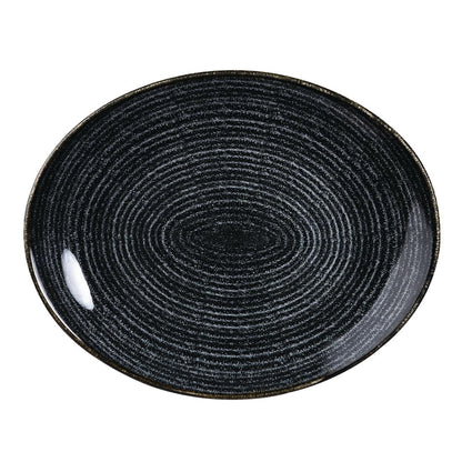Churchill Studio Prints Homespun Charcoal Black Large Oval Coupe Plate 270 x 299mm • PAS-DA267