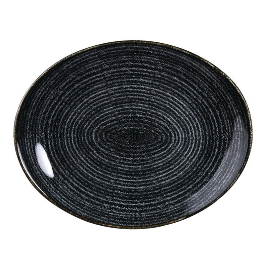 Churchill Studio Prints Homespun Charcoal Black Large Oval Coupe Plate 270 x 299mm • PAS-DA267