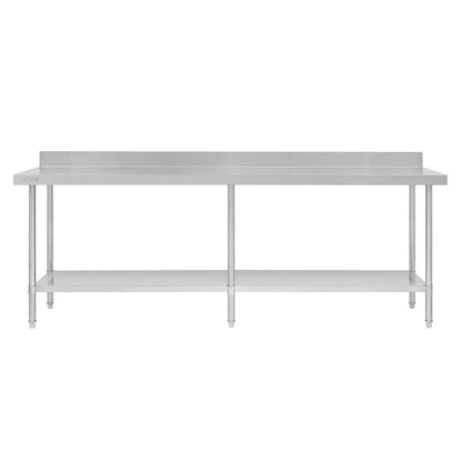 Vogue Premium Stainless Steel Table with Splashback 2400mm • PAS-DA343