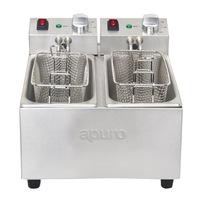 Apuro Twin Tank & Basket Countertop Fryer 2x 3Ltr • PAS-DB203-A