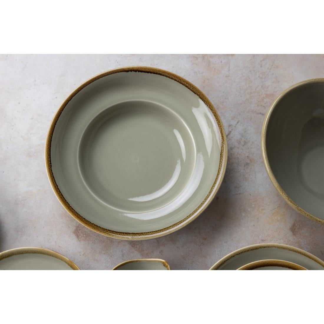 Olympia Kiln Moss Pasta Bowl - 340ml 11.5fl oz (4 Pack) (250(Ø)mm | 9 3/4". Pack Quantity: 4) • PAS-DC307