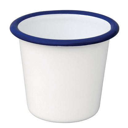 Olympia Enamel White/Blue Sauce Cup - 115ml 3.88fl oz (6 Pack) (Capacity: 114ml/4oz | Pack Quantity: 6) • PAS-DC383