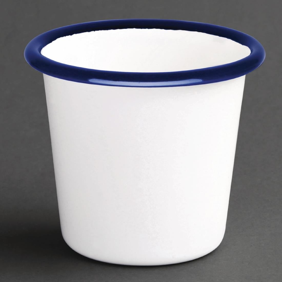 Olympia Enamel White/Blue Sauce Cup - 115ml 3.88fl oz (6 Pack) (Capacity: 114ml/4oz | Pack Quantity: 6) • PAS-DC383
