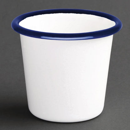 Olympia Enamel White/Blue Sauce Cup - 115ml 3.88fl oz (6 Pack) (Capacity: 114ml/4oz | Pack Quantity: 6) • PAS-DC383