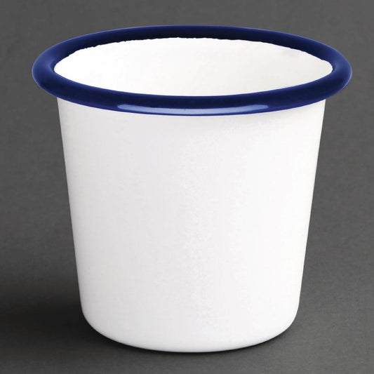 Olympia Enamel White/Blue Sauce Cup - 115ml 3.88fl oz (6 Pack) (Capacity: 114ml/4oz | Pack Quantity: 6) • PAS-DC383