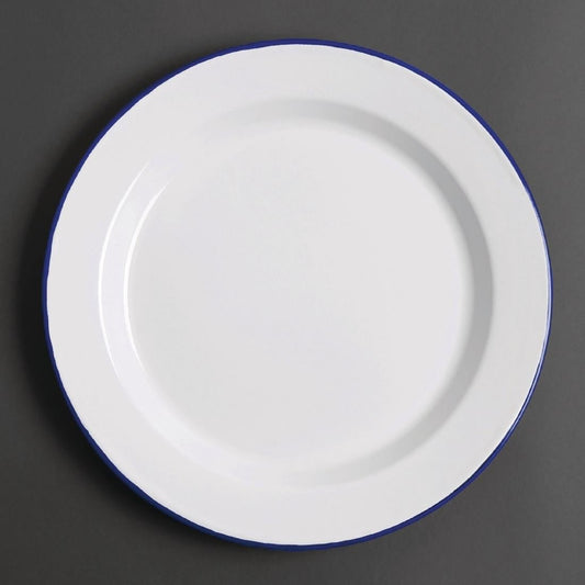 Olympia Enamel White/Blue Dinner Plate - 300mm 12" (6 Pack) (300(Ø)mm / 11 7/8". Pack quantity: 6.) • PAS-DC388
