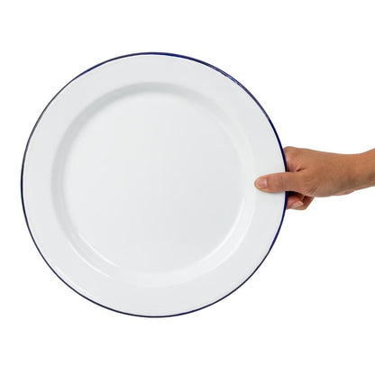 Olympia Enamel White/Blue Dinner Plate - 300mm 12" (6 Pack) (300(Ø)mm / 11 7/8". Pack quantity: 6.) • PAS-DC388