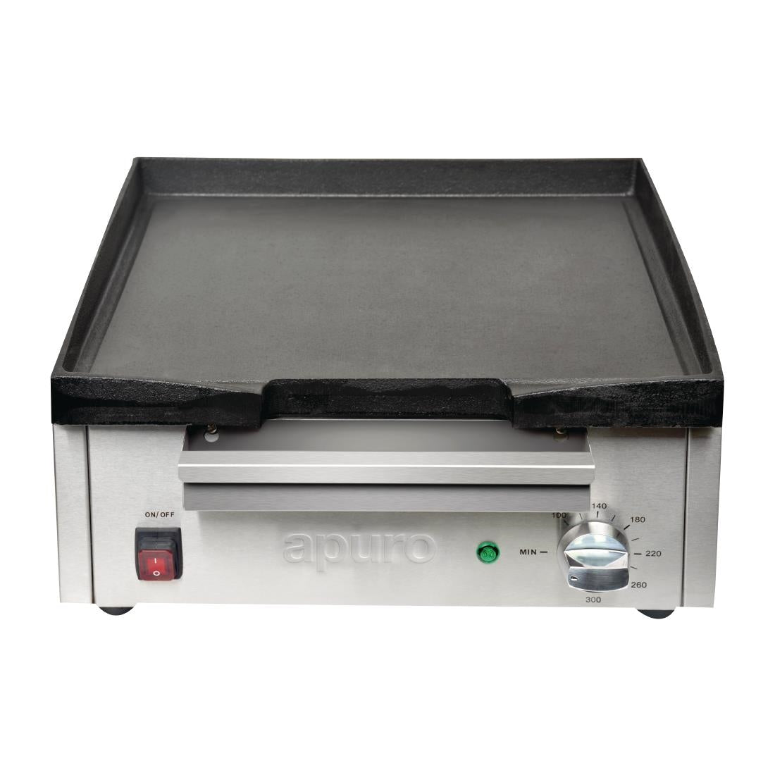 Apuro Large Cast Iron Countertop Electric Griddle (2.8kW. 15Amp. Cooking area: 380x385mm) • PAS-DC901-A