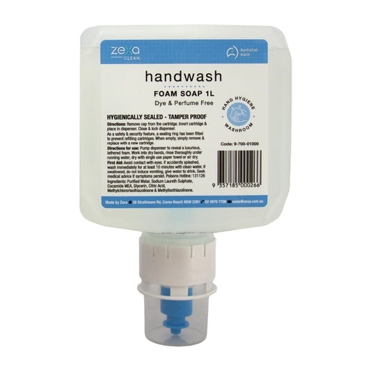 Zexa foam handwash 1ltr cartridge (Pack Quantity: 1 x 1Ltr Cartridge | Perfume Free | Foam Consistency) • PAS-DD437