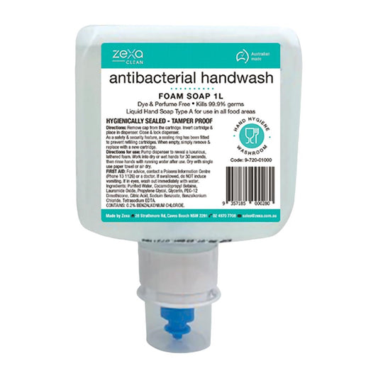 Zexa antibacterial foam handwash 1ltr cartridge (Pack Quantity: 1 x 1Ltr Cartridge | Antibacterial | Fragrance Free | Foam Consistency) • PAS-DD439