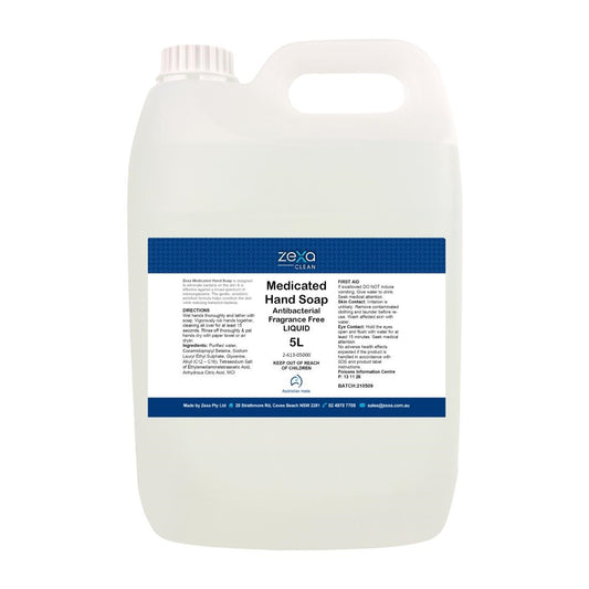 Zexa medicated hand soap fragrance free liquid (Anti-bacterial) 5Ltr (Pack Quantity: 1 x 5ltr Refillable Liquid | Fragrance Free | Liquid Consistency) • PAS-DD444