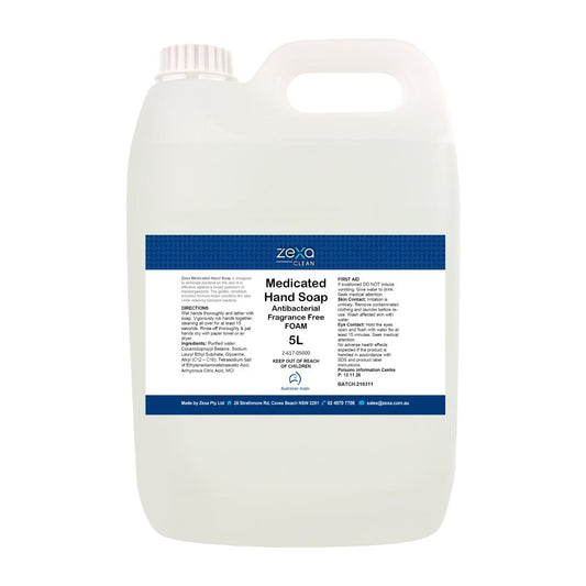 Zexa medicated hand soap fragrance free foam (Anti-bacterial) 5Ltr (Pack Quantity: 1 x 5ltr Refillable Liquid | Fragrance Free | Foam Consistency) • PAS-DD446