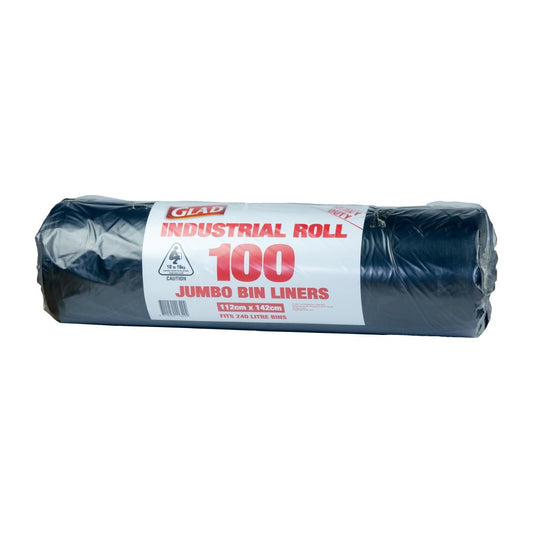 Glad jumbo bin liner roll 240Ltr (100 Pack) (Jumbo Fits: 240Ltr Bin | Black | Pack of 200) • PAS-DD465