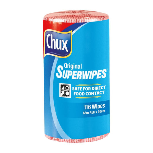 Chux Superwipes perforated roll red 65m x 300mm (Pack of 116) • PAS-DD473