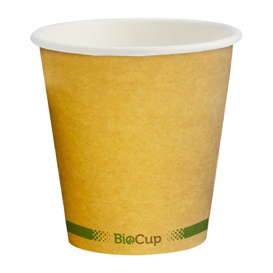 BioPak Hot Paper BioCup Single Wall Green Stripe 230ml / 80mm Kraft (Pack 1000) • PAS-DD800