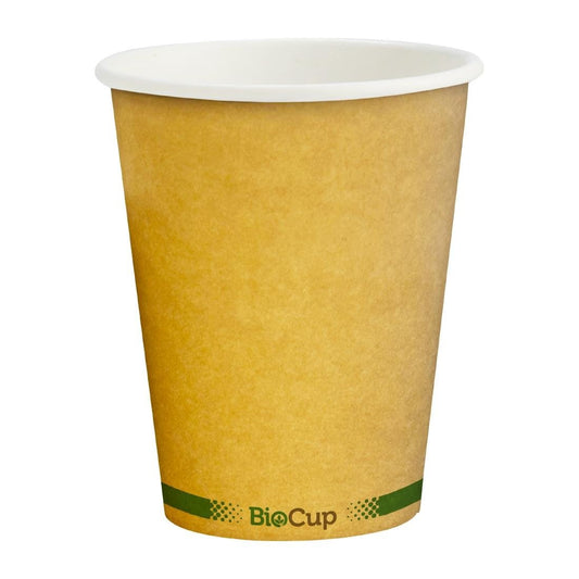 BioPak Hot Paper BioCup Single Wall Green Stripe 280ml / 80mm Kraft (Pack 1000) • PAS-DD801