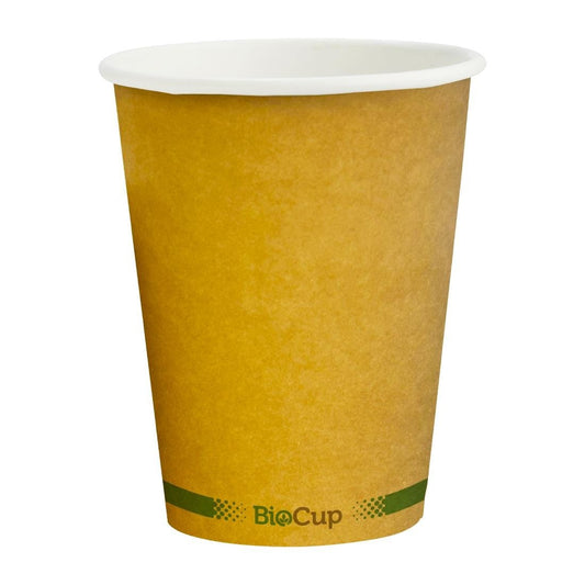 BioPak Hot Paper BioCup Single Wall Green Stripe 390ml / 90mm Kraft (Pack 1000) • PAS-DD803