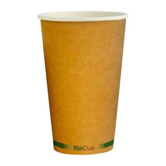 BioPak Hot Paper BioCup Single Wall Green Stripe 510ml / 90mm Kraft (Pack 1000) • PAS-DD804