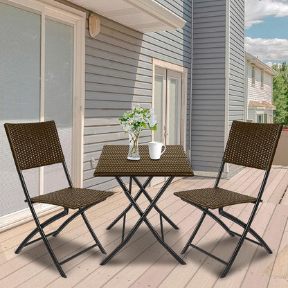 Arcadia Furniture 3 Piece 2 Chairs & 1 Table Folding Rattan Coffee Set - Oatmeal • PAS-DD843