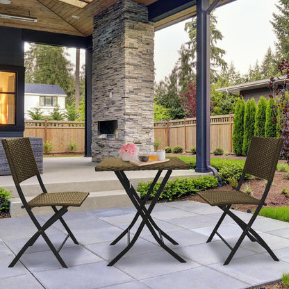 Arcadia Furniture 3 Piece 2 Chairs & 1 Table Folding Rattan Coffee Set - Oatmeal • PAS-DD843