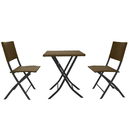 Arcadia Furniture 3 Piece 2 Chairs & 1 Table Folding Rattan Coffee Set - Oatmeal • PAS-DD843