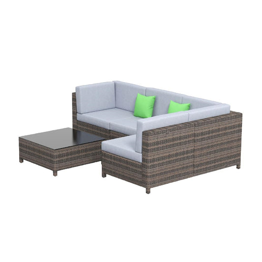 Milano Outdoor 5 Piece Rattan Sofa Set Colour Oatmeal Seat & Black Coating • PAS-DD844