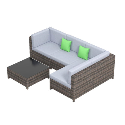 Milano Outdoor 5 Piece Rattan Sofa Set Colour Oatmeal Seat & Black Coating • PAS-DD844