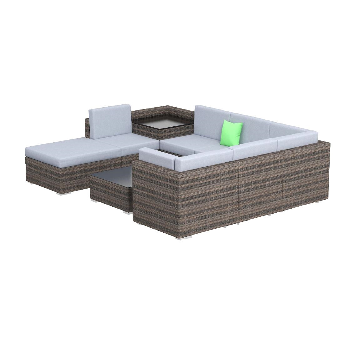 Milano Outdoor 9 Piece Oatmeal Rattan Sofa Set - Black & Grey Seats • PAS-DD845