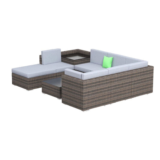 Milano Outdoor 9 Piece Oatmeal Rattan Sofa Set - Black & Grey Seats • PAS-DD845