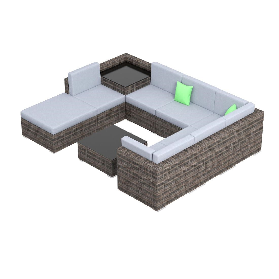 Milano Outdoor 9 Piece Oatmeal Rattan Sofa Set - Black & Grey Seats • PAS-DD845