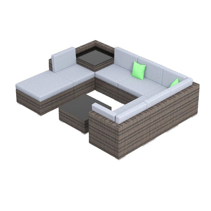 Milano Outdoor 9 Piece Oatmeal Rattan Sofa Set - Black & Grey Seats • PAS-DD845